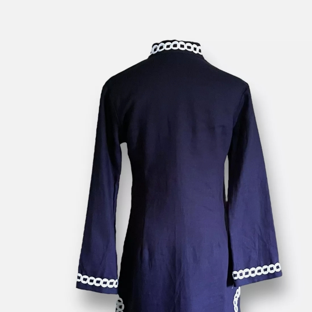 Sail To Sable Navy linen Tunic Dress with White Trim NwT - Picture 4 of 10